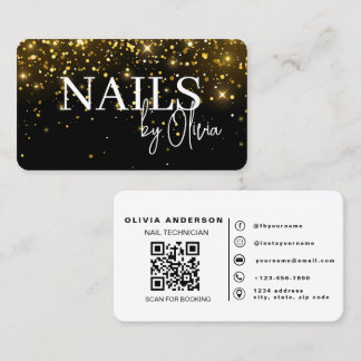 Cartão De Visita Código QR Elegante de Técnico de Unhas com Brilho