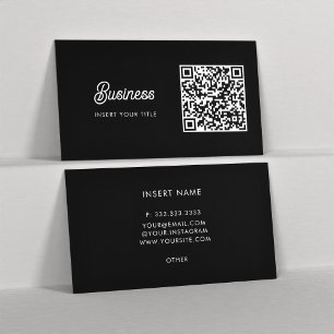 Cartão De Visita Código QR Elegante de Tendência Minimalista Preto