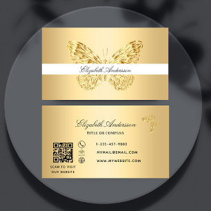 Cartão De Visita Código QR elegante do código de borboleta dourado