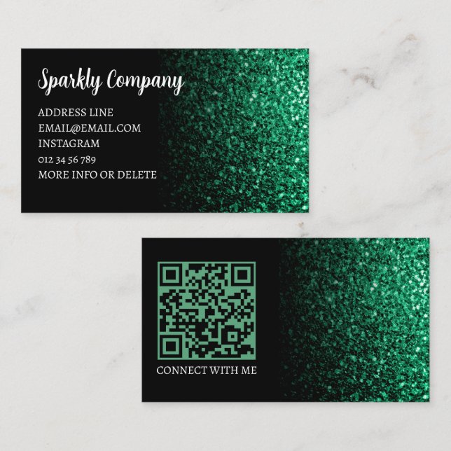 Cartão De Visita Código QR elegante esmeralda verde falso brilho pr (Frente/Verso)