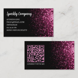 Cartão De Visita Código QR elegante falso brilho rosa escuro preto