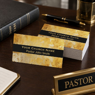 Cartão De Visita Código QR Elegante Grunge Dourado para Pastor de I