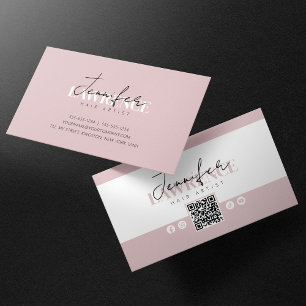 Cartão De Visita Código QR Elegante Minimalista Rosa para Cabeleire