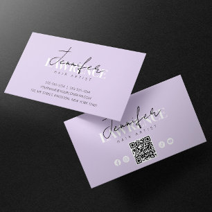 Cartão De Visita Código QR Elegante Minimalista Violeta para Cabele