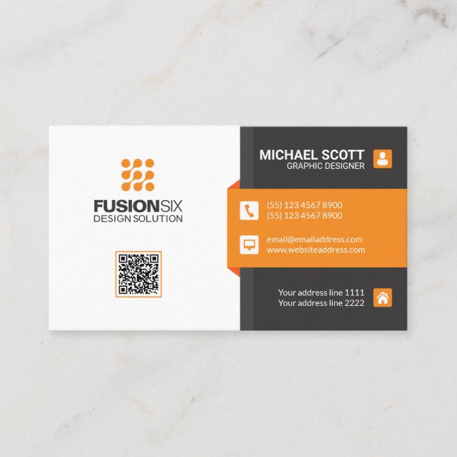 Cartão De Visita Código QR Elegante moderno - laranja (Frente)
