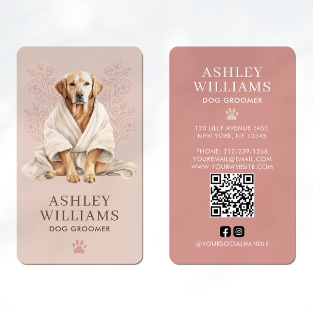 Cartão De Visita Código QR Elegante para Blush do Groomer de Cães (Criador carregado)