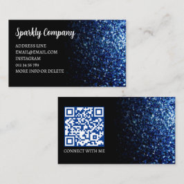 Cartão De Visita Código QR elegante preto esparso azul escuro