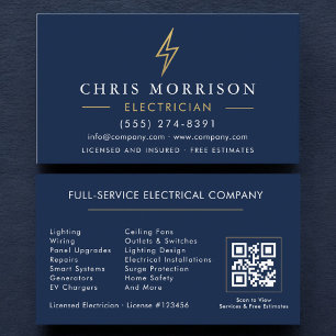 Cartão De Visita Código QR Eletricista Azul Marinho Moderno