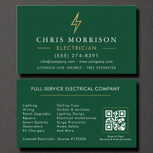 Cartão De Visita Código QR Eletricista Ouro Verde Moderno