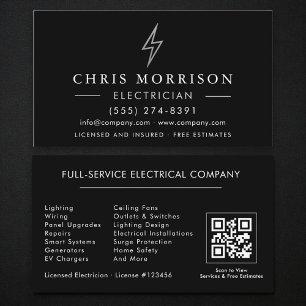 Cartão De Visita Código QR Eletricista Preto Prata
