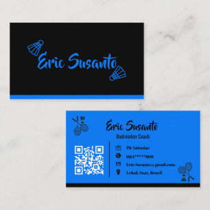 Cartão De Visita Código QR elétrico preto azul-claro minimalista a 