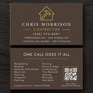 Cartão De Visita Código QR Empresa de Construção Brown Gold