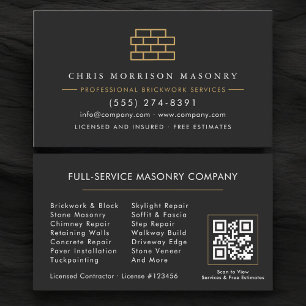 Cartão De Visita Código QR Empresa de Tijolo de Alvenaria Mason