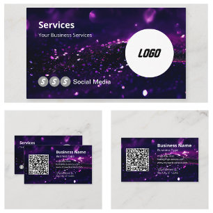 Cartão De Visita Código QR Escaneável de Logo Moderno Roxo