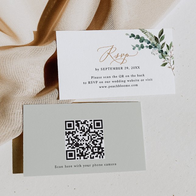 Cartão De Visita Código QR Eucalyptus Greenery Dourado Casamento RS (Criador carregado)