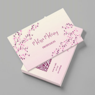 Cartão De Visita Código QR   Flor de Cereja Rosa