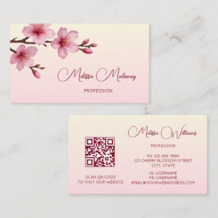 Cartão De Visita Código QR Flor de Cerejeira Rosa
