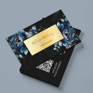 Cartão De Visita Código QR Floral Boho Aquarela Azul
