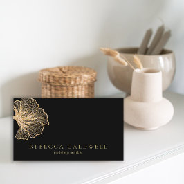 Cartão De Visita Código QR Floral Dourado Elegante