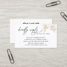 Cartão De Visita Código QR Floral Dourado Vintage Pequeno RSVP de C
