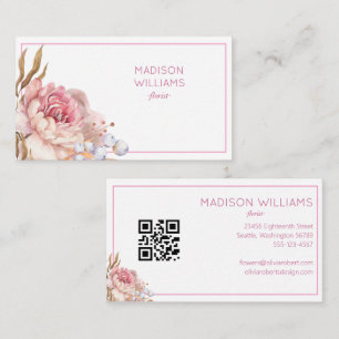 Cartão De Visita Código QR Floral Elegante e Moderno de Aquarela pa