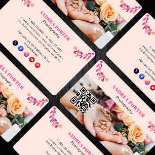 Cartão De Visita Código QR Floral Feminina Moderna