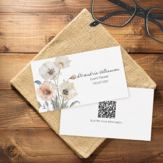 Cartão De Visita Código QR Floral Minimalista