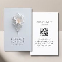 Código QR Floral Minimalista Elegante Branco Azul