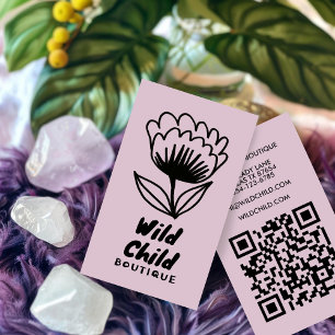 Cartão De Visita Código QR Floral Mínimo de BLOOM BOLD BOLD