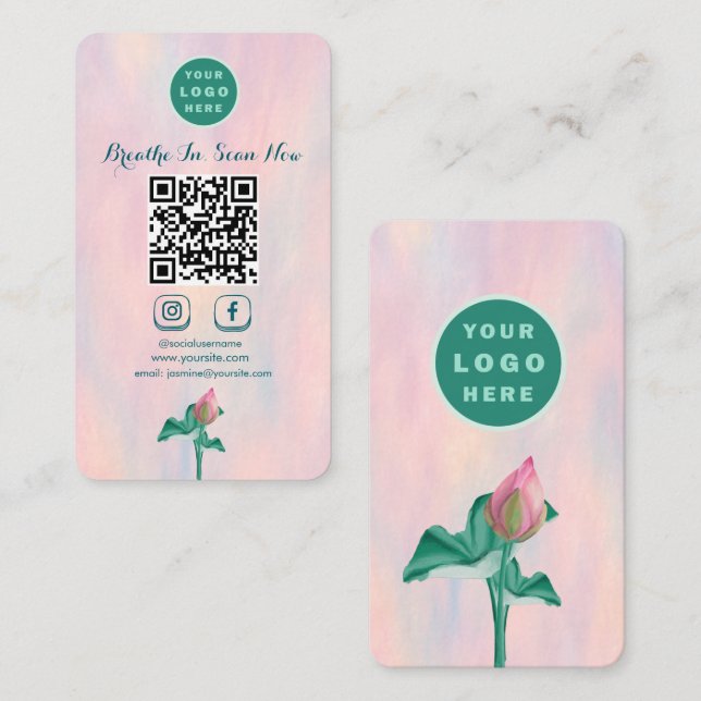 Cartão De Visita Código QR Floral Moderno Conecte-se com Vertical (Frente/Verso)