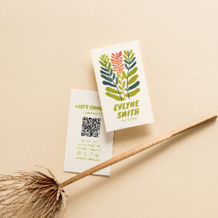 Cartão De Visita Código QR Floral Verde Desenho-Retrorado
