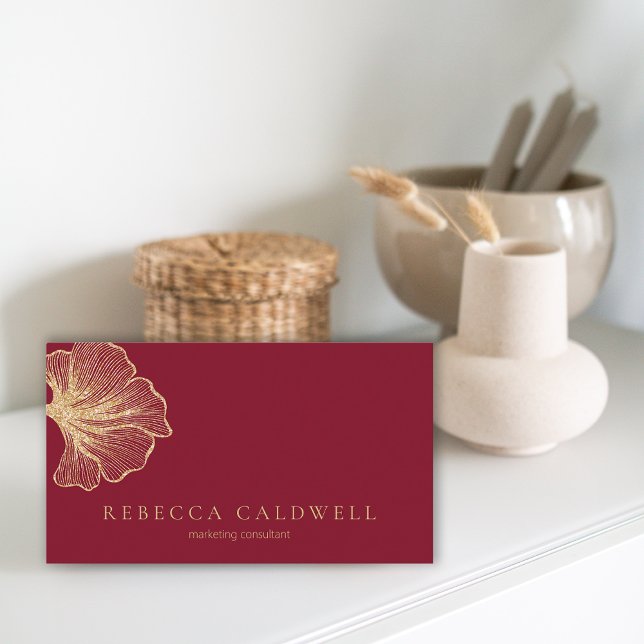 Cartão De Visita Código QR Floral Vermelho Elegante Ruby (Elegant Ruby Red Floral QR Code Business Card)