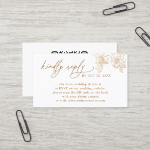 Cartão De Visita Código QR Floral Vintage Pequeno RSVP de Casamento