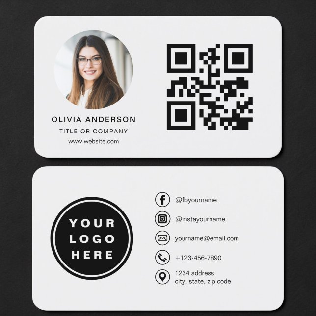 Cartão De Visita Código QR Foto Cinza (Criador carregado)