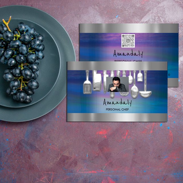 Cartão De Visita Código QR - Foto do Restaurante do Cozinhar de Che (QR Code Personal Chef Cooking Restaurant Photo Business Card)
