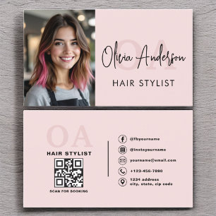 Cartão De Visita Código QR Foto Hair Stylist Monograma Tipografia