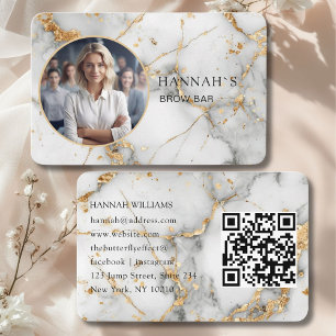Cartão De Visita Código QR, Foto, Marble, Dourado Branco, Salão