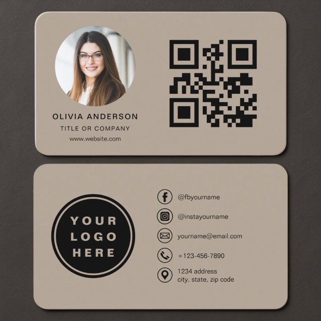 Cartão De Visita Código QR Foto Marrom (Criador carregado)