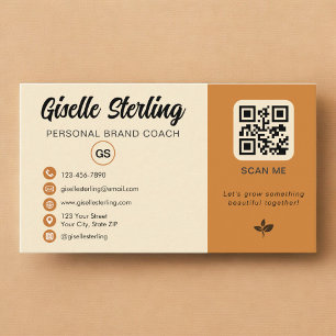 Cartão De Visita Código QR Foto Monograma Mídia Social Laranja Amar
