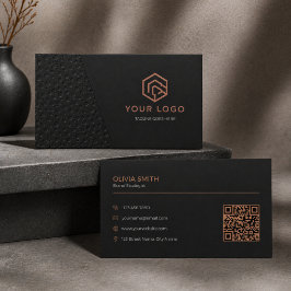 Cartão De Visita Código QR Geométrico Cobre Preto Minimalista