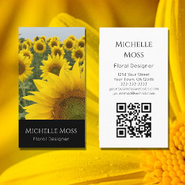 Cartão De Visita Código QR Girassóis Foto Designer Moderno Floral