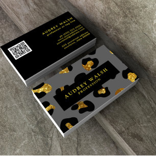 Cartão De Visita CÓDIGO QR Glitter Cinzas Douradas Lúxo de impressã