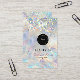 Cartão De Visita Código QR Glitter Holográfico Opala Mármore