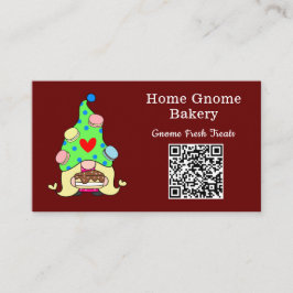 Cartão De Visita Código QR Gnome Home Bakery Dark Red