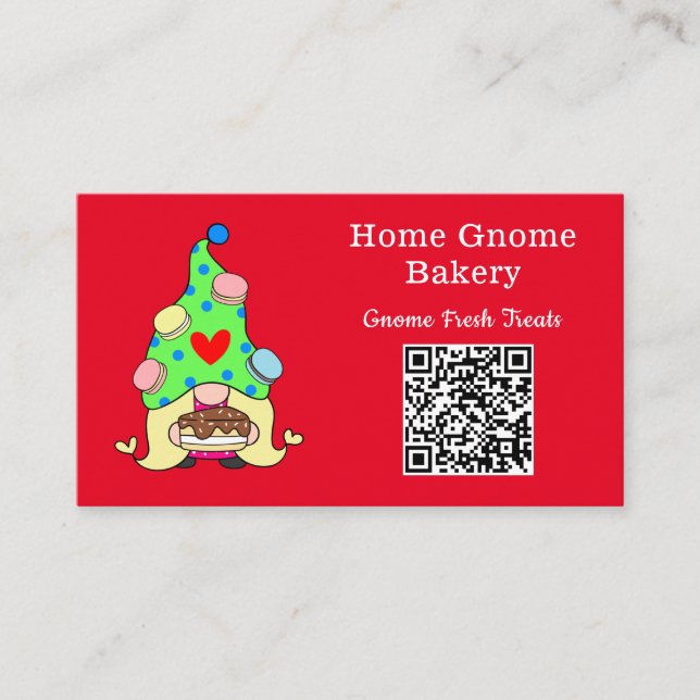 Cartão De Visita Código QR Gnome Hometown Bakery Vermelho (Frente)