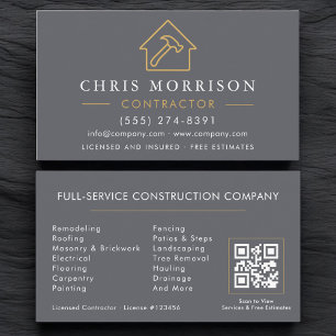 Cartão De Visita Código QR Gray Gold de Construção de Edifícios