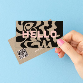 Cartão De Visita Código QR Groovy Black Rosa claro Kraft