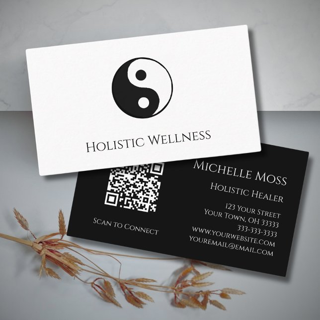 Cartão De Visita Código QR Healer Holístico Yin Yang Wellness Simpl (Criador carregado)