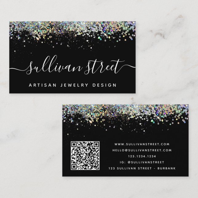 Cartão De Visita Código QR Holográfico Negro (Frente/Verso)