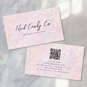 Cartão De Visita Código QR Holográfico Rosa Luxe
